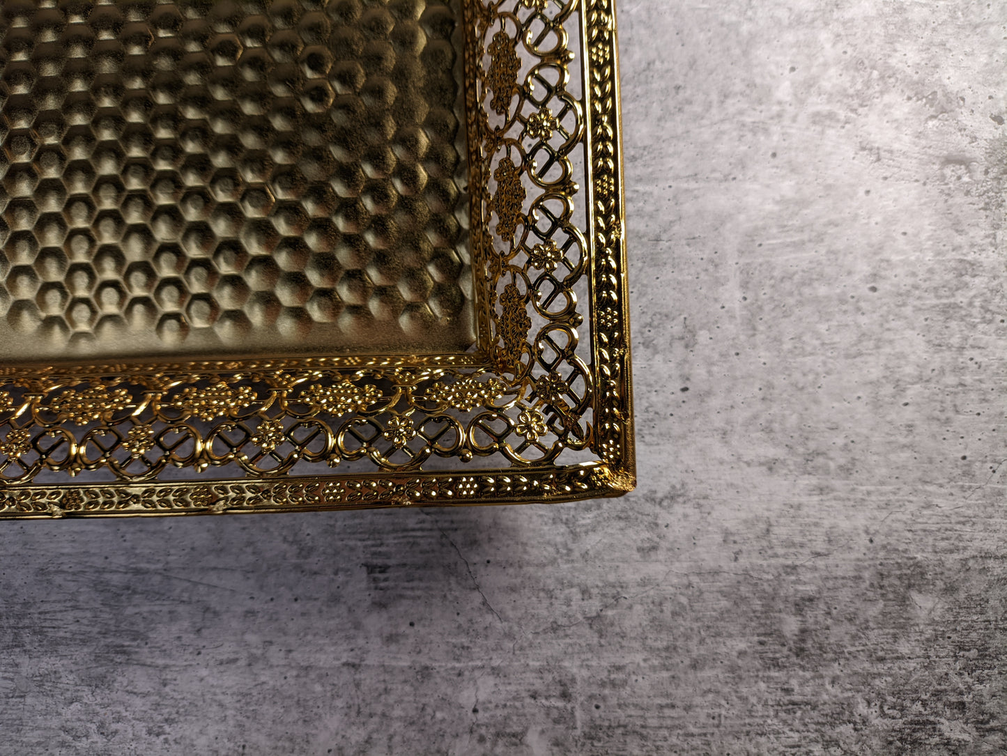 Elegant Golden Decorative Tray for Makeup, Jewelry & Home Décor – Antique Finish, Premium Design
