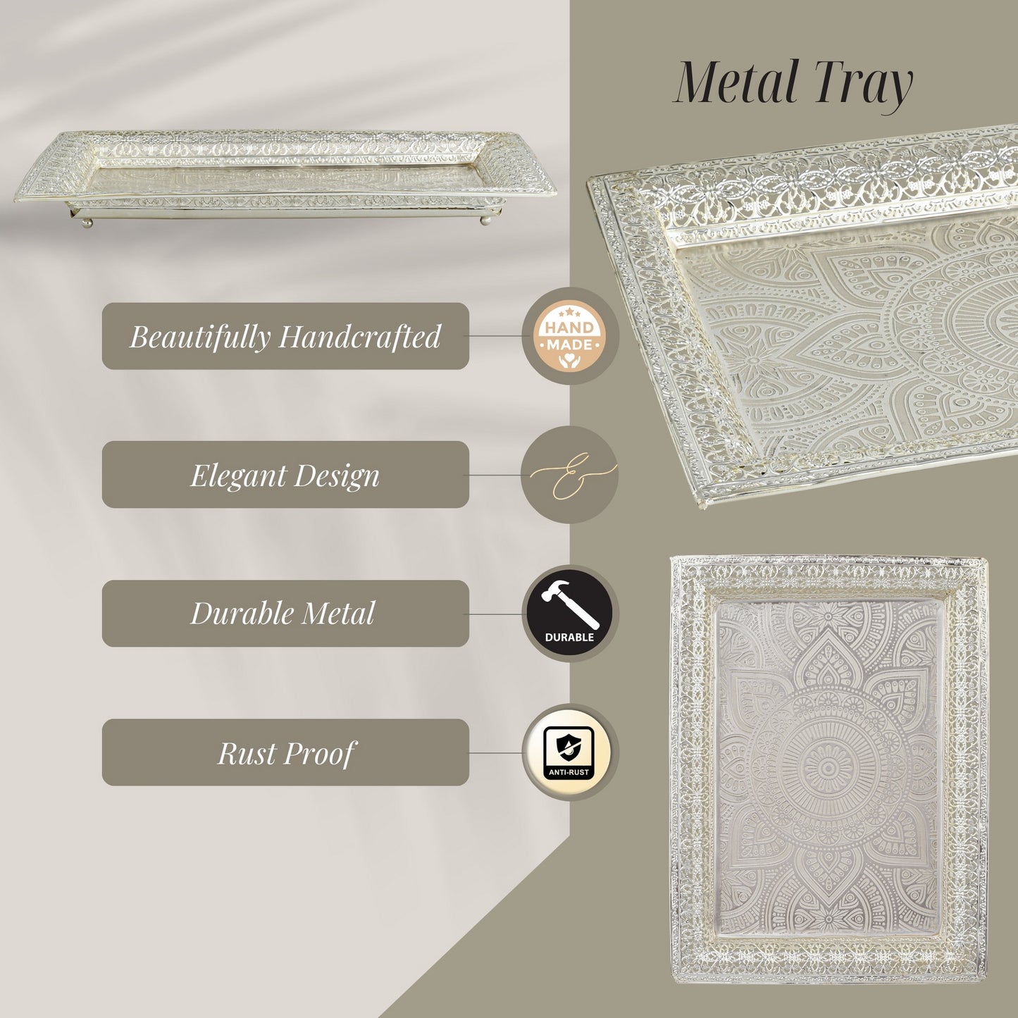 Elegant Silver-Plated Decorative Tray with Intricate Floral Engraving