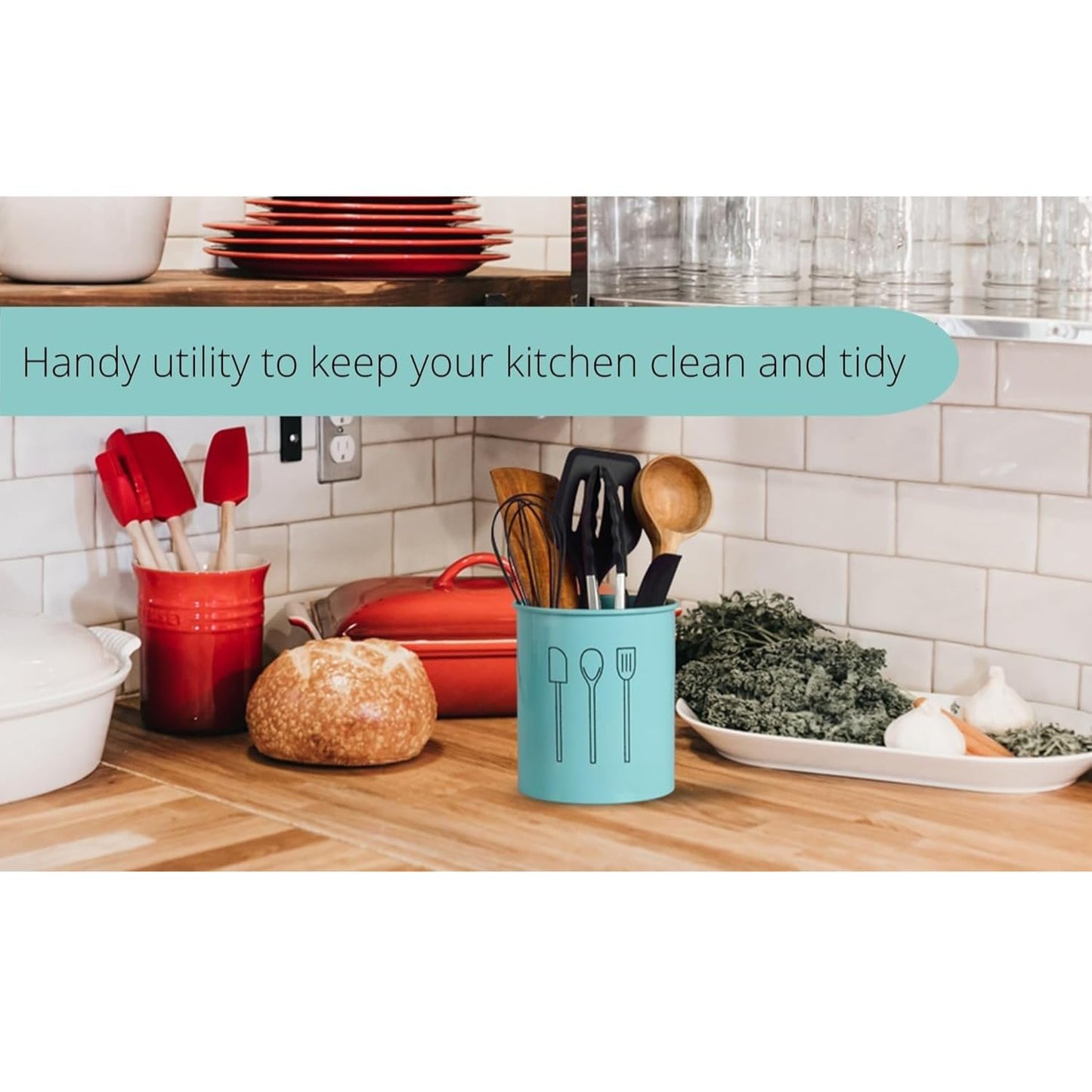 Premium Utensil Holder with Cooking Tools Set – Stylish Blue Kitchen Organizer for Spoons, Spatulas, Tongs & More