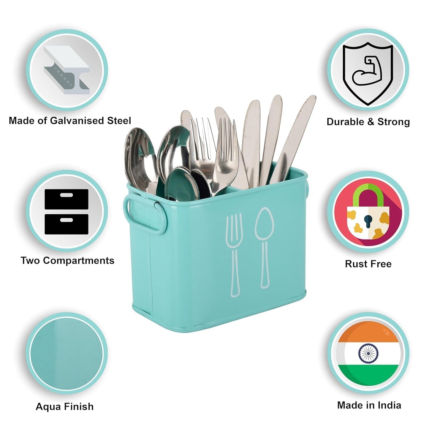 Modern Blue Cutlery Holder with White Utensil Design β Flatware Organizer for Spoons, Forks & Knives