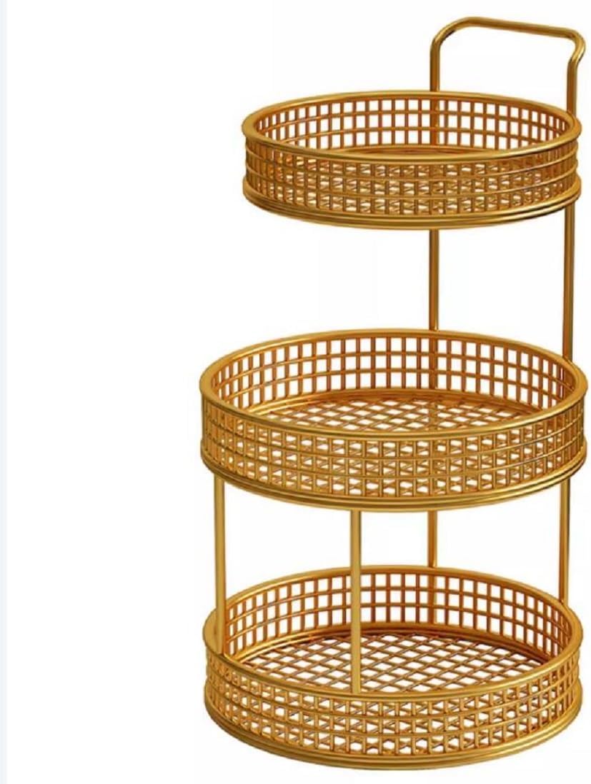 3-Tier Gold Metal Fruit Basket – Stylish Countertop Organizer with Handle for Kitchen & Dining
