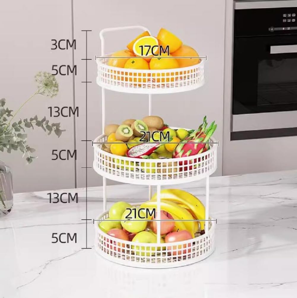 3-Tier White Metal Fruit Basket – Modern Counter Organizer with Handle for Kitchen & Dining Table