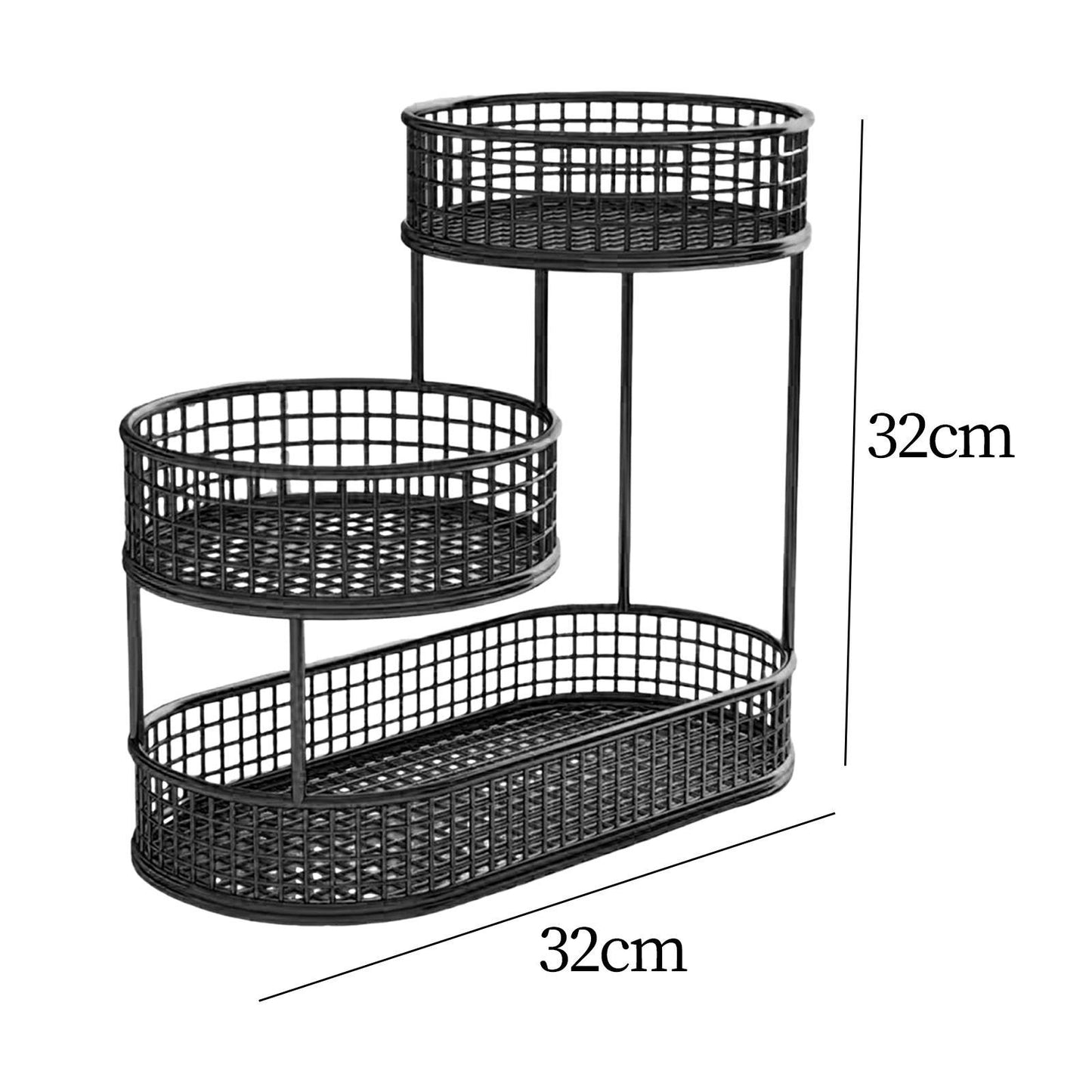 3-Tier White Metal Fruit and Vegetable Basket (Black)