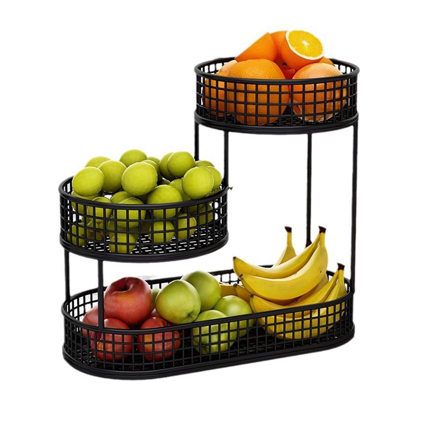 3-Tier White Metal Fruit and Vegetable Basket (Black)