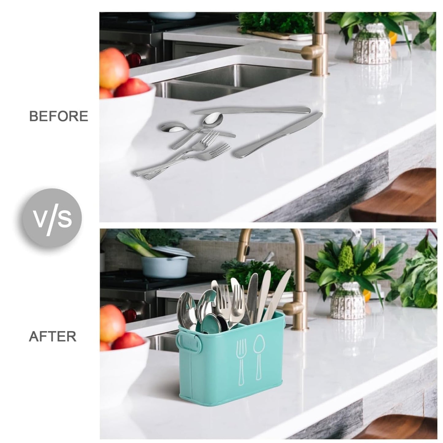 Modern Blue Cutlery Holder with White Utensil Design β Flatware Organizer for Spoons, Forks & Knives