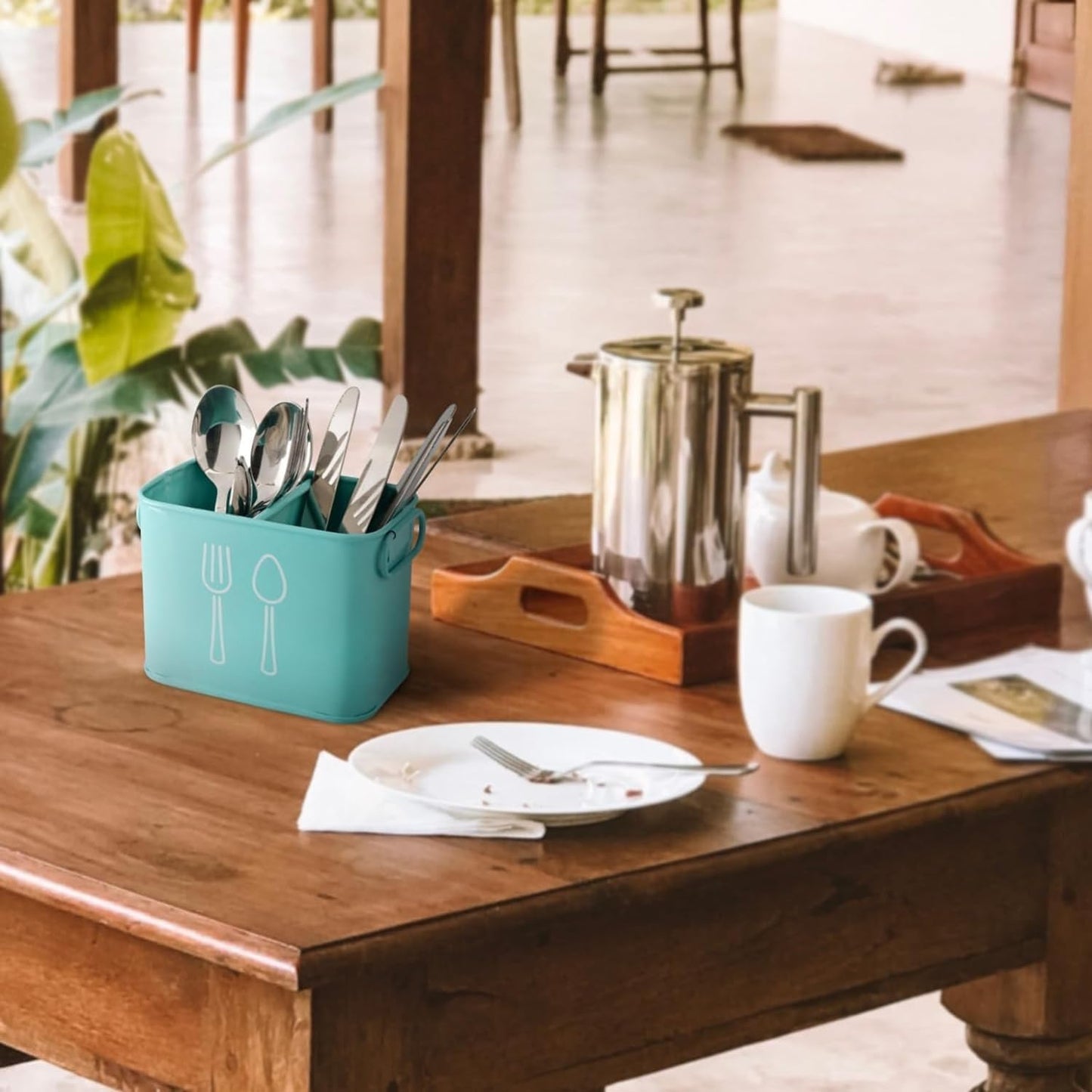 Modern Blue Cutlery Holder with White Utensil Design β Flatware Organizer for Spoons, Forks & Knives