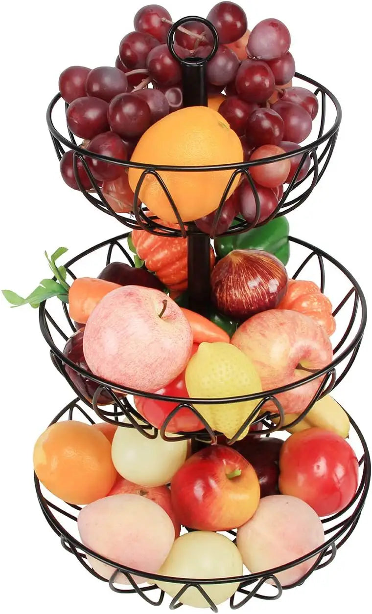 3-Tier Metal Fruit Basket Stand – Decorative Countertop Organizer for Fruits, Vegetables, Snacks & Kitchen Essentials