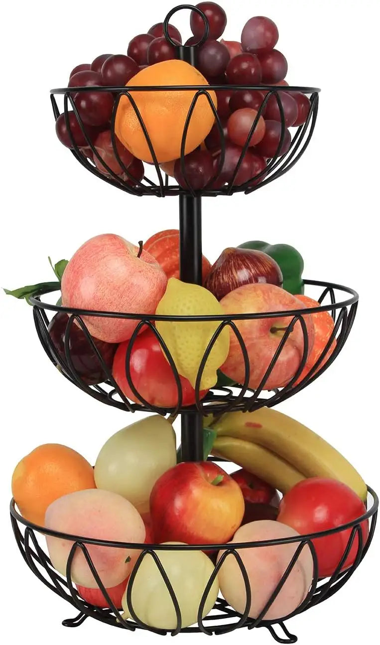 3-Tier Metal Fruit Basket Stand – Decorative Countertop Organizer for Fruits, Vegetables, Snacks & Kitchen Essentials