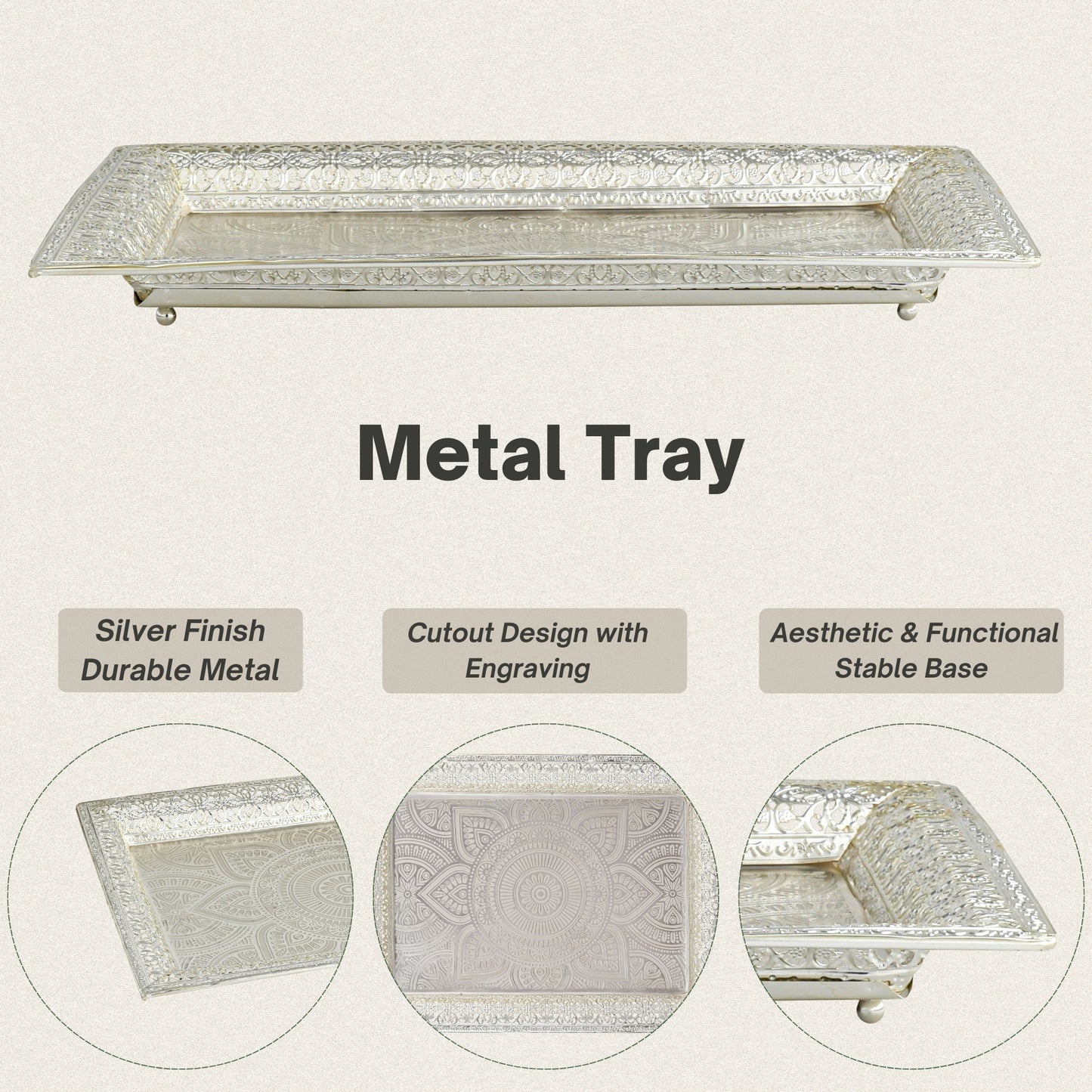 Elegant Silver-Plated Decorative Tray with Intricate Floral Engraving