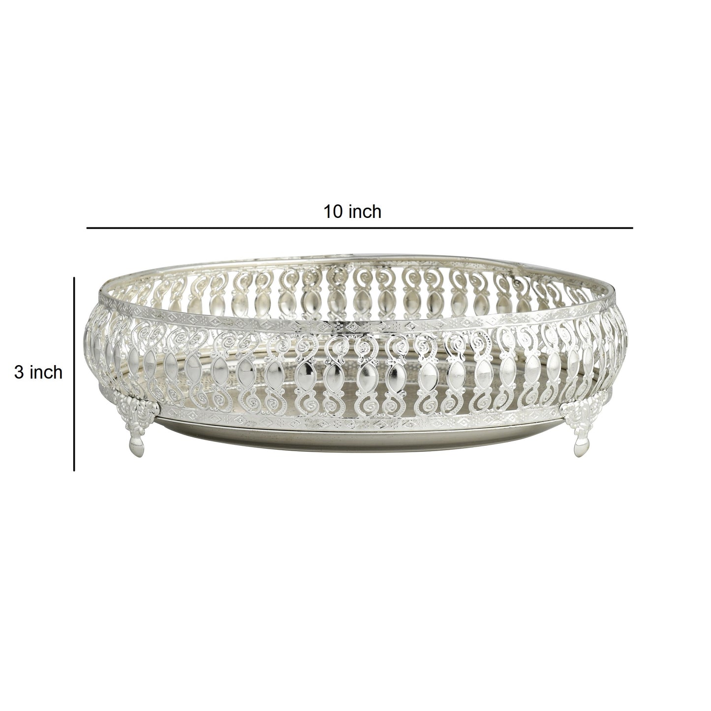 Ornate Silver-Plated Decorative Round Tray – Etched Base Design Serving Platter for Dining Table, Events & Home Décor