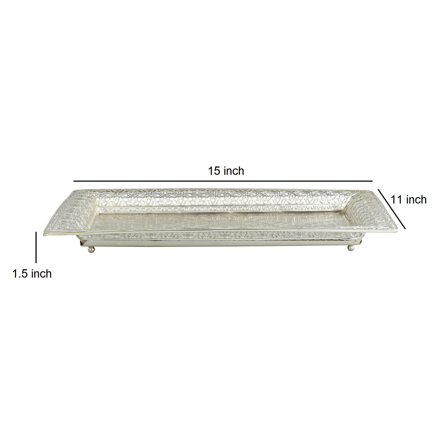 Elegant Silver-Plated Decorative Tray with Intricate Floral Engraving