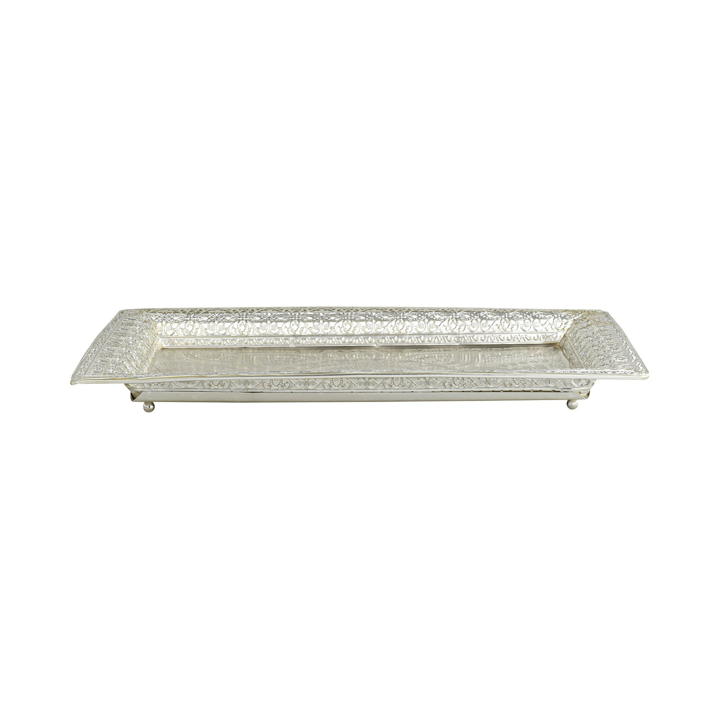 Elegant Silver-Plated Decorative Tray with Intricate Floral Engraving