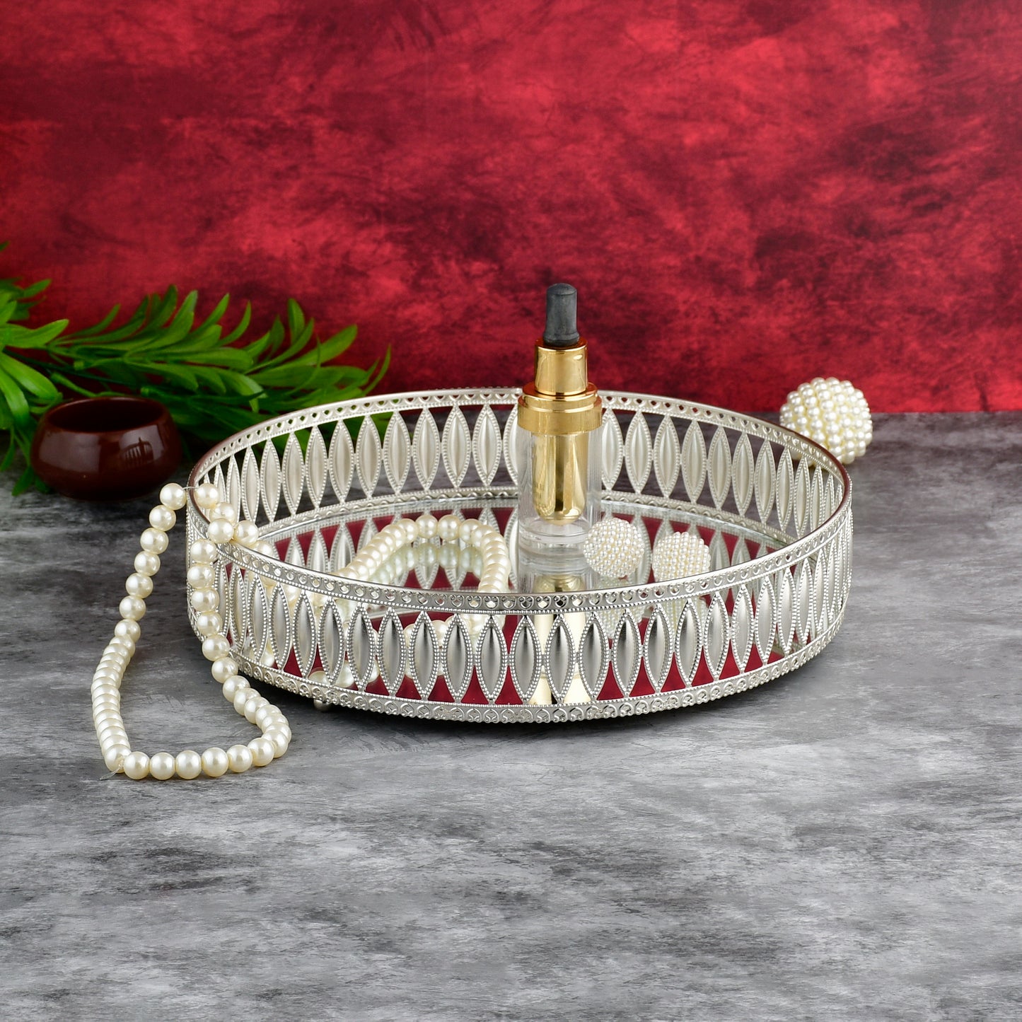 Silver Plated Vanity Tray with Mirrored Base