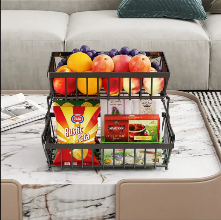 2-Tier Metal Storage Basket – Multipurpose Counter Organizer for Fruits, Snacks & Pantry Essentials