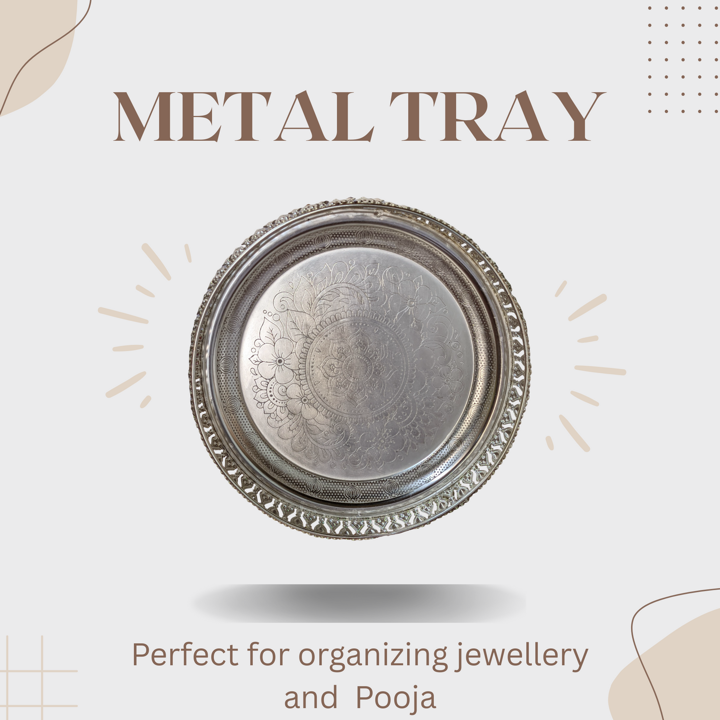 Elegant Silver-Plated Decorative Bowl for Home, Pooja & Festive Decor – Intricately Carved Traditional Design