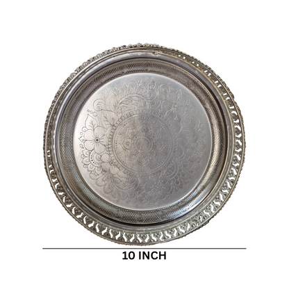 Elegant Silver-Plated Decorative Bowl for Home, Pooja & Festive Decor – Intricately Carved Traditional Design