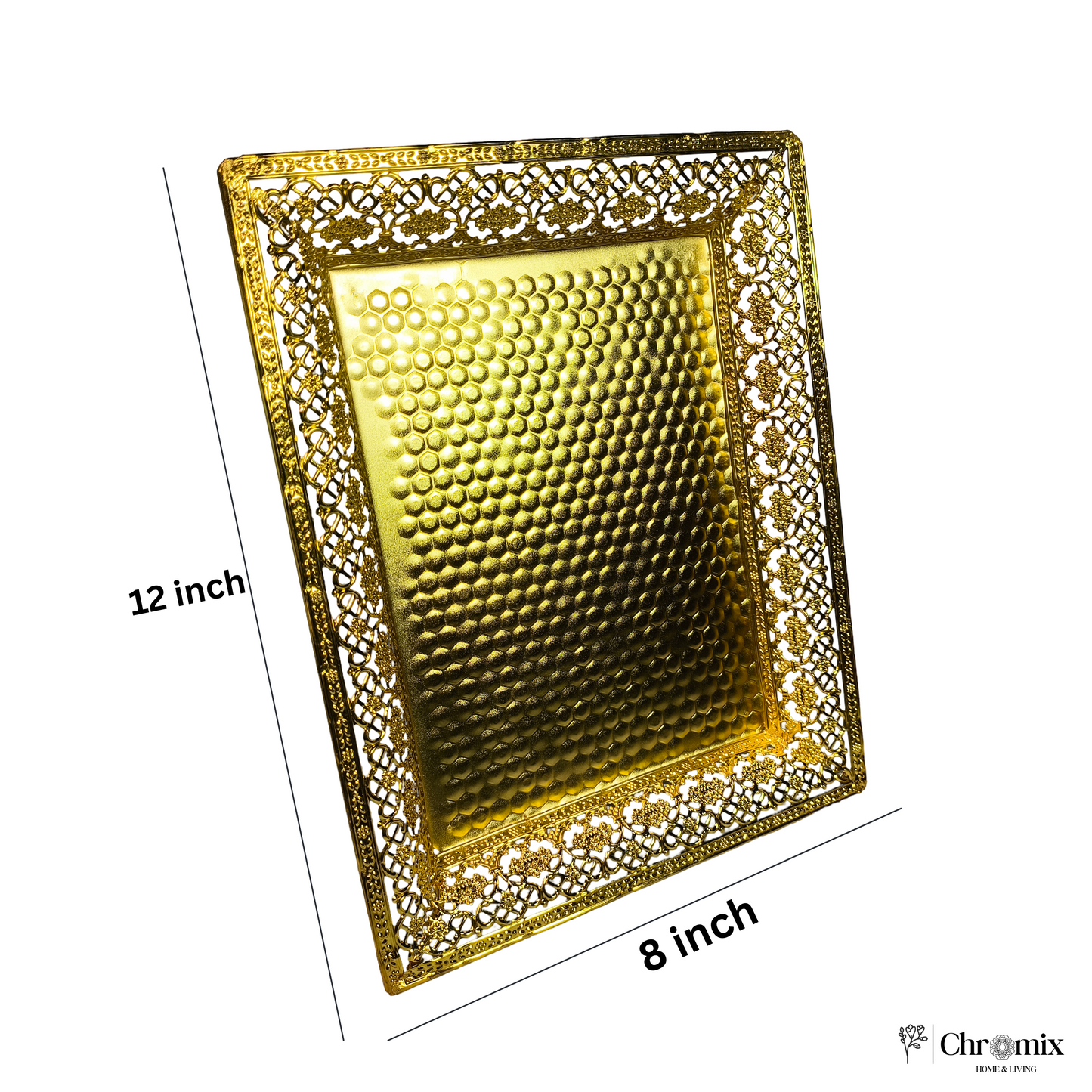 Elegant Golden Decorative Tray for Makeup, Jewelry & Home Décor – Antique Finish, Premium Design