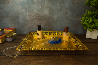 Elegant Golden Decorative Tray for Makeup, Jewelry & Home Décor – Antique Finish, Premium Design