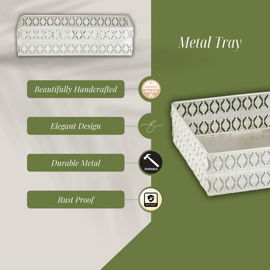 Luxury Rectangular Metal Vanity Tray | Silver Plated