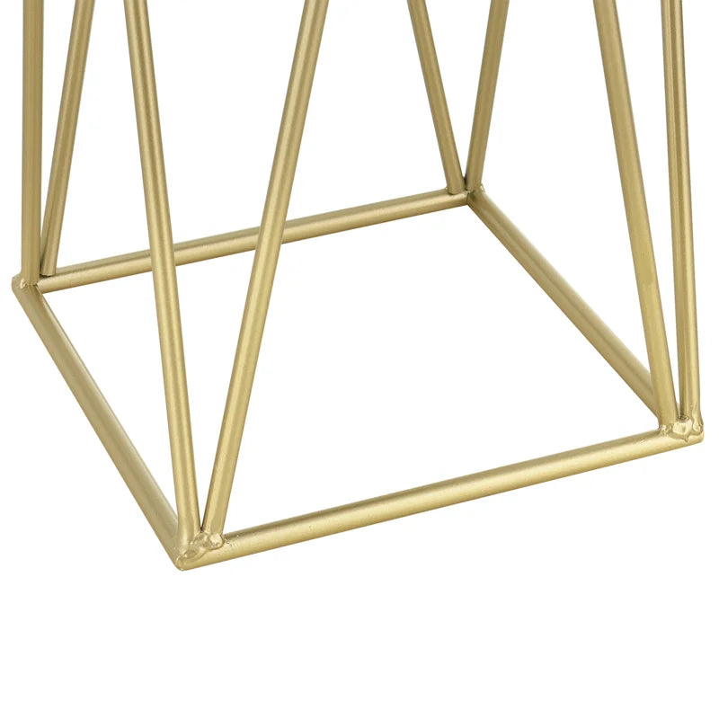 2-Piece Modern Metal Plant Stand Set – Matte Black Pots with Gold Geometric Frames