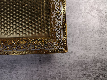 Elegant Golden Decorative Tray for Makeup, Jewelry & Home Décor – Antique Finish, Premium Design