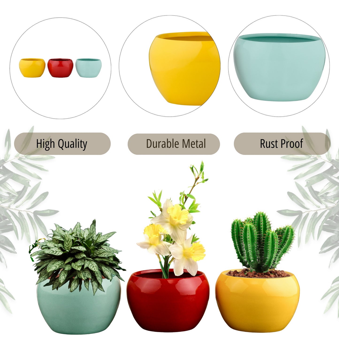 Trio of Vibrant Metal Planters
