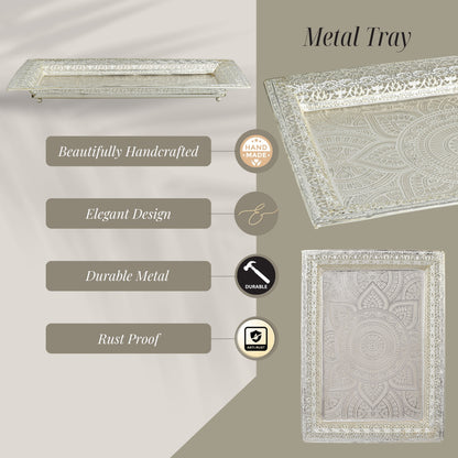 Elegant Silver-Plated Decorative Tray with Intricate Floral Engraving