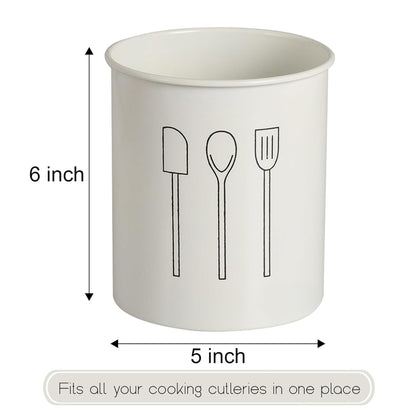 Modern White Utensil Holder with Cooking Tools – Countertop Organizer for Spoons, Spatulas, Tongs & Whisks