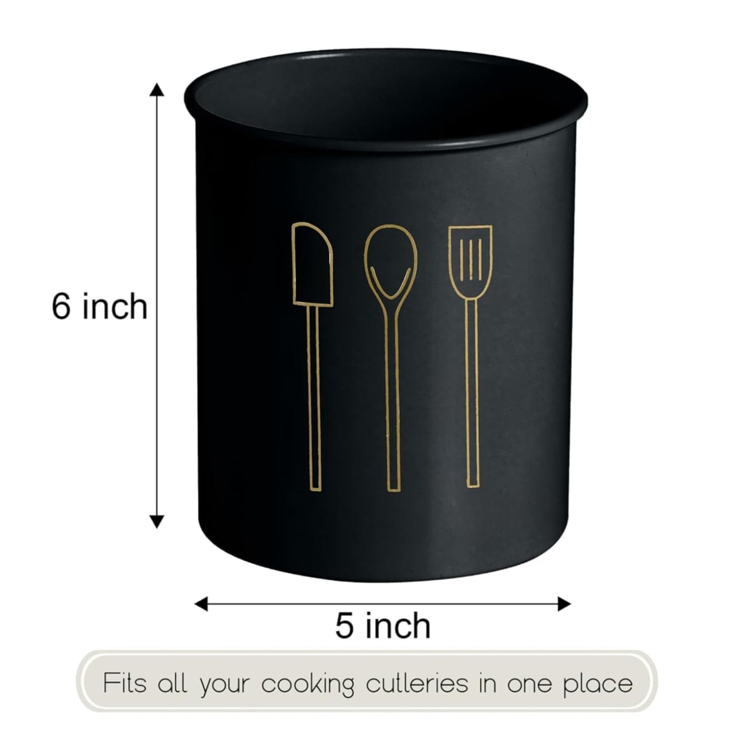 Elegant Black Utensil Holder with Cooking Tools – Countertop Organizer for Spatulas, Spoons, Whisks & Tongs