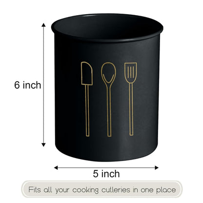 Elegant Black Utensil Holder with Cooking Tools – Countertop Organizer for Spatulas, Spoons, Whisks & Tongs