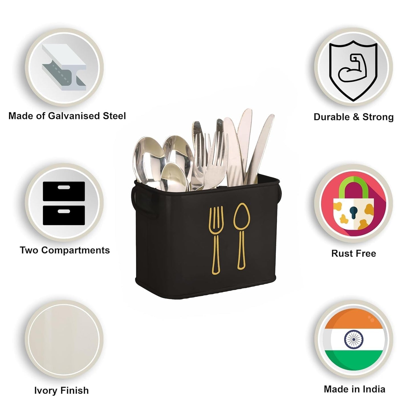 Stylish Black Cutlery Holder with Gold Utensil Design – Flatware Organizer for Spoons, Forks & Knives