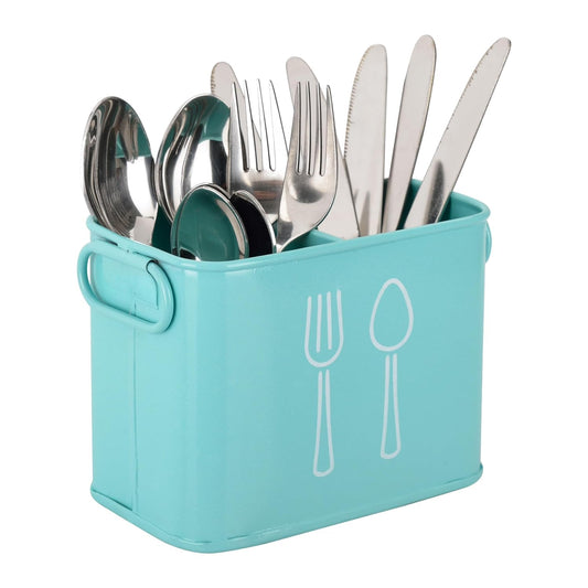 Modern Blue Cutlery Holder with White Utensil Design – Flatware Organizer for Spoons, Forks & Knives