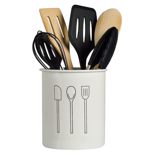 Modern White Utensil Holder with Cooking Tools – Countertop Organizer for Spoons, Spatulas, Tongs & Whisks