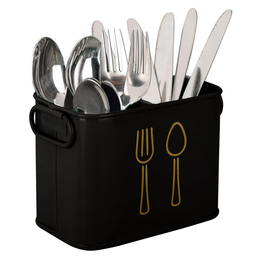 Stylish Black Cutlery Holder with Gold Utensil Design – Flatware Organizer for Spoons, Forks & Knives