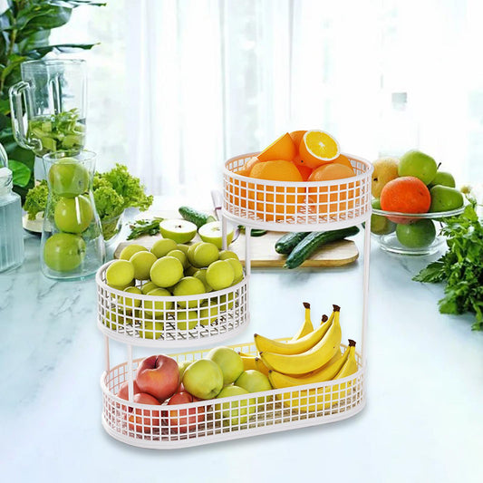3-Tier White Metal Fruit and Vegetable Basket (White)