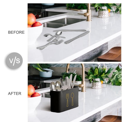 Stylish Black Cutlery Holder with Gold Utensil Design – Flatware Organizer for Spoons, Forks & Knives