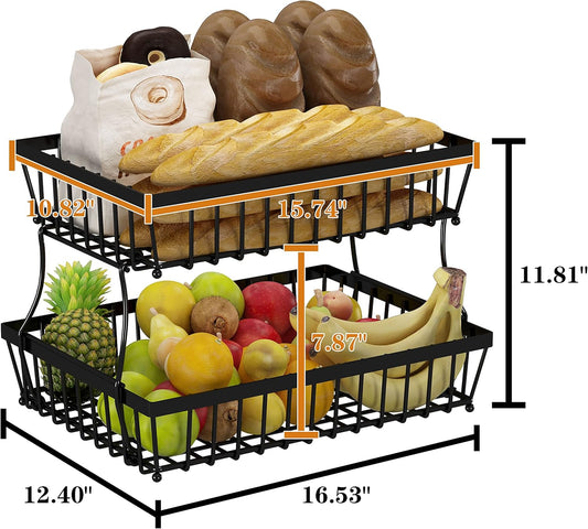 2-Tier Metal Storage Basket – Multipurpose Counter Organizer for Fruits, Snacks & Pantry Essentials