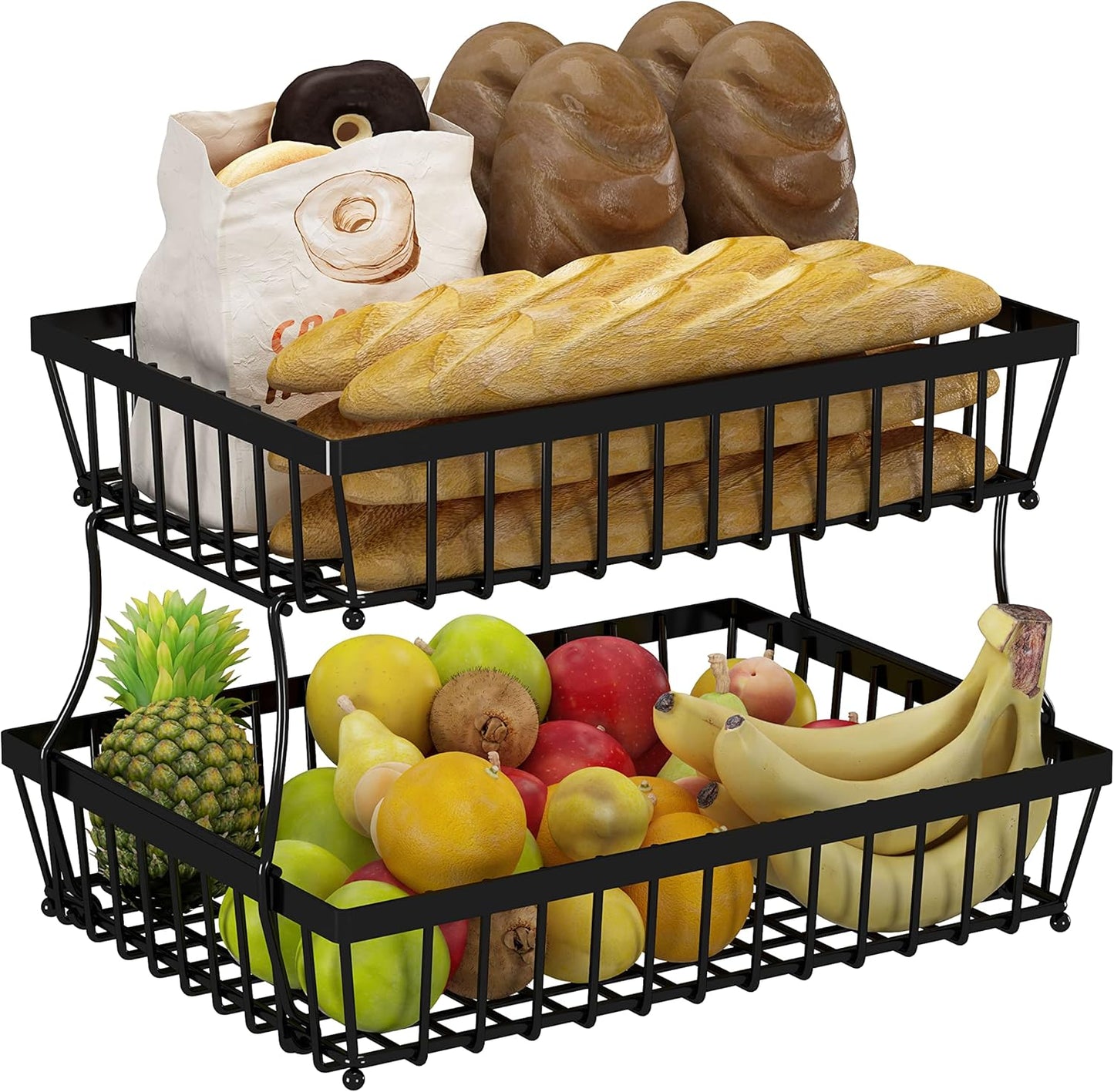 2-Tier Metal Storage Basket – Multipurpose Counter Organizer for Fruits, Snacks & Pantry Essentials