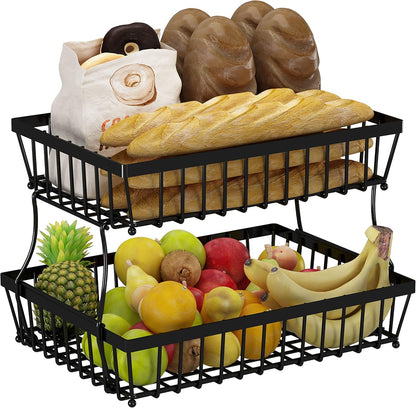 2-Tier Metal Storage Basket – Multipurpose Counter Organizer for Fruits, Snacks & Pantry Essentials