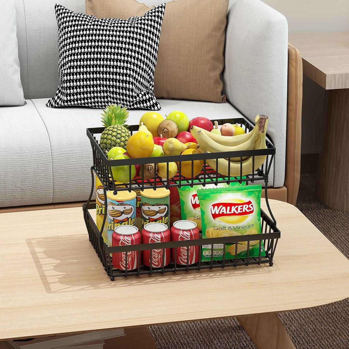2-Tier Metal Storage Basket – Multipurpose Counter Organizer for Fruits, Snacks & Pantry Essentials