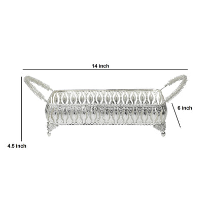 Rectangular Silver-Tone Ornate Tray – Scrolled Handles & Raised Edges for Serving, Display, or Decorative Centerpiece