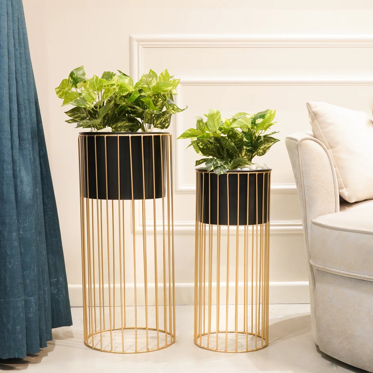 Modern Gold Frame Planter Stand Set – Luxe Indoor Plant Holders for Living Room, Office, or Entryway (Set of 2