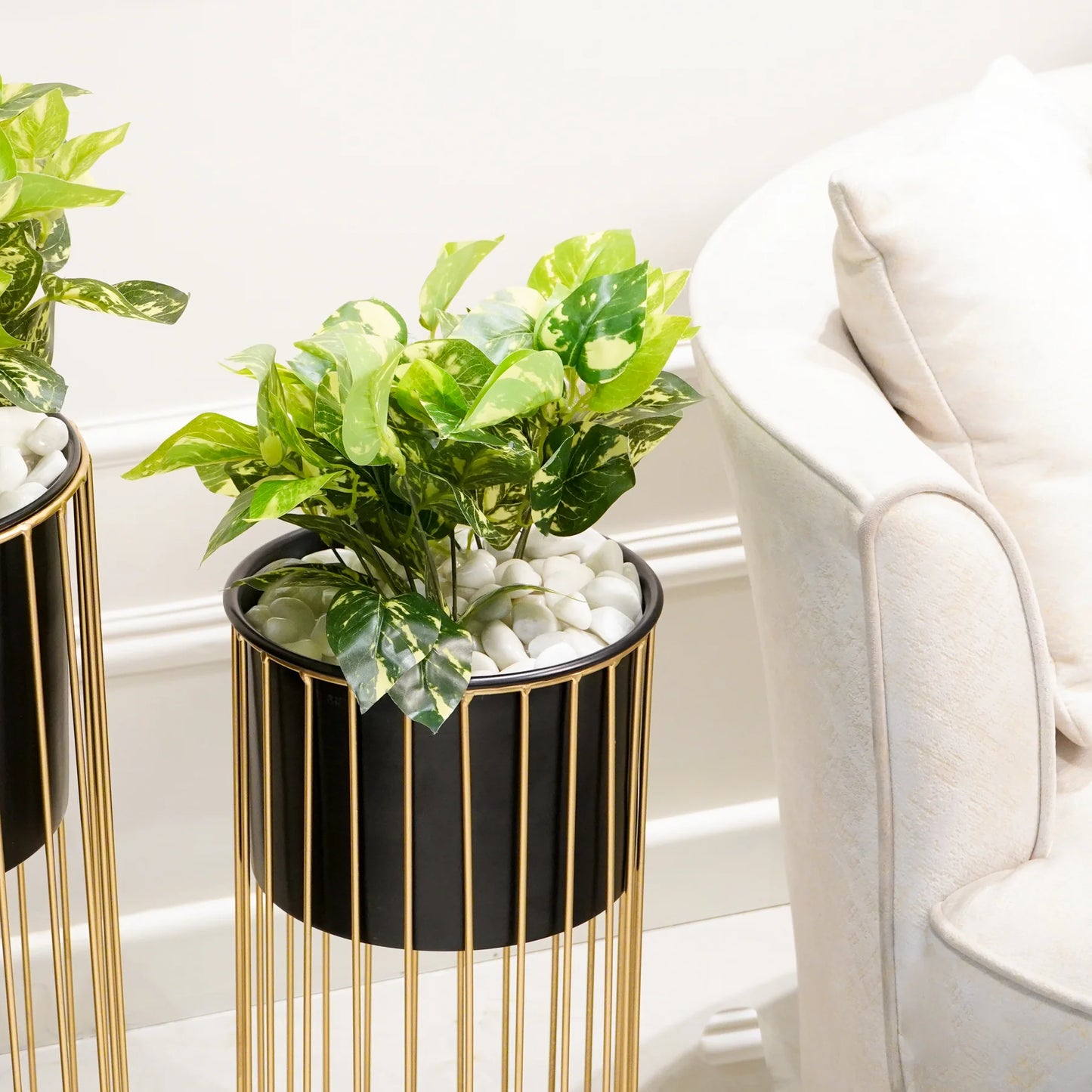 Modern Gold Frame Planter Stand Set – Luxe Indoor Plant Holders for Living Room, Office, or Entryway (Set of 2