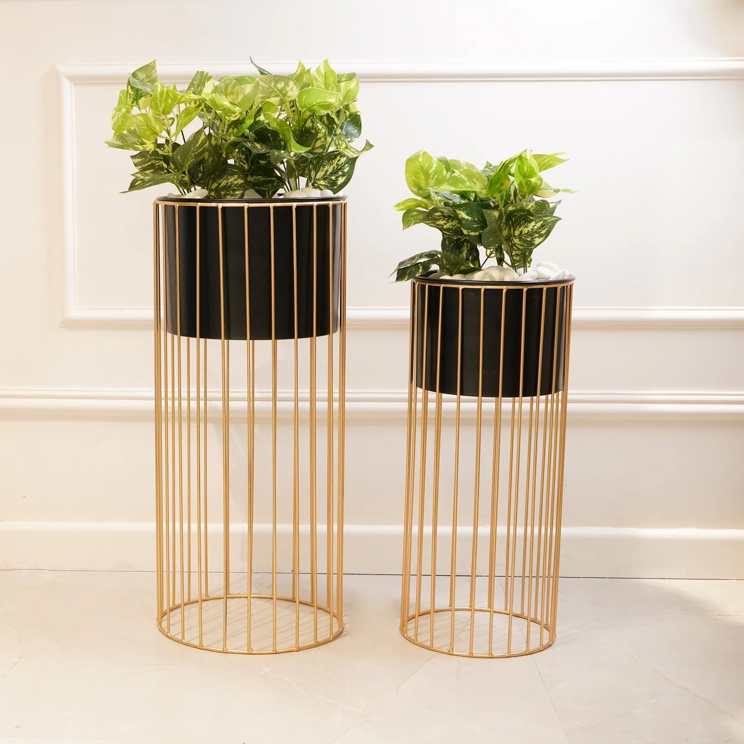 Modern Gold Frame Planter Stand Set – Luxe Indoor Plant Holders for Living Room, Office, or Entryway (Set of 2