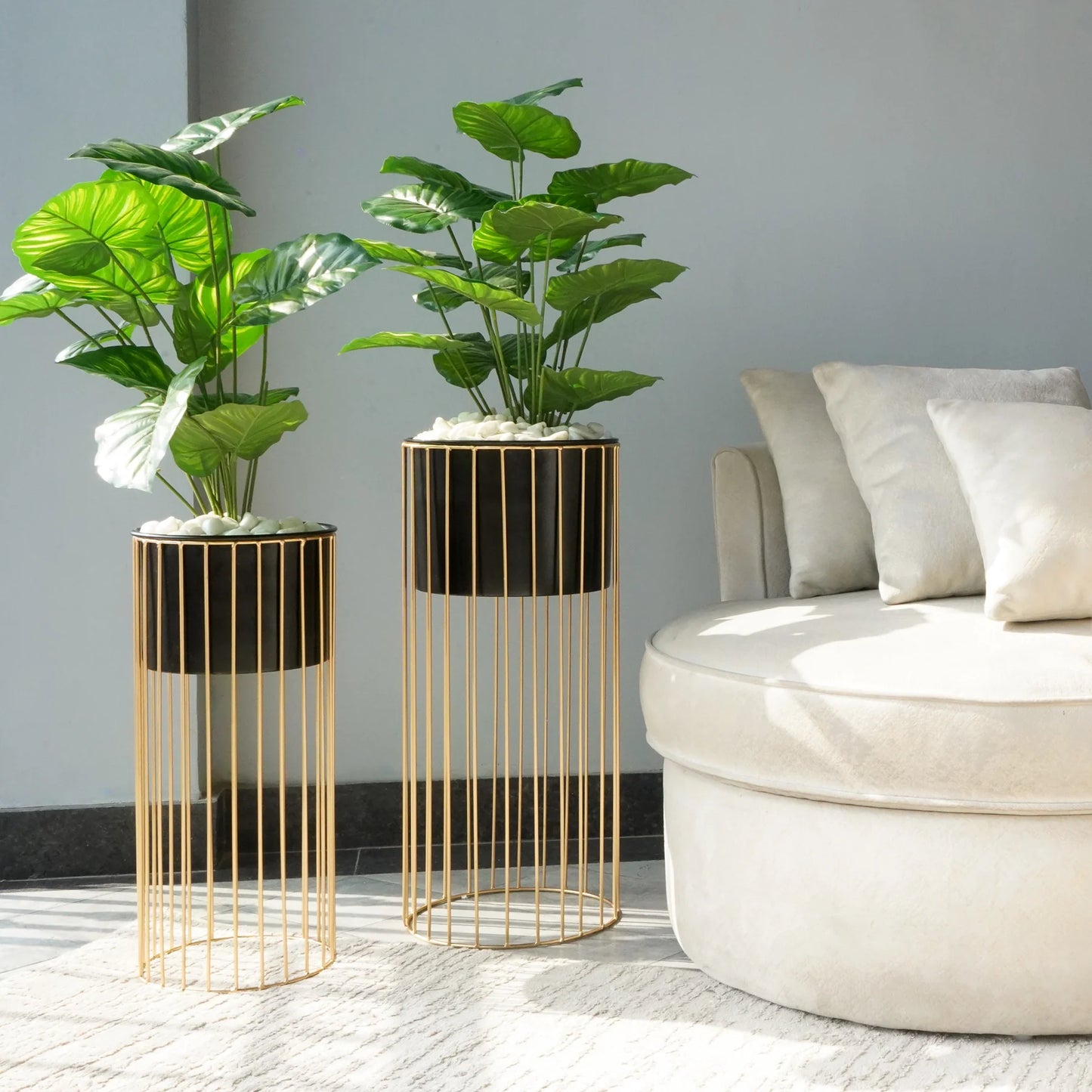 Modern Gold Frame Planter Stand Set – Luxe Indoor Plant Holders for Living Room, Office, or Entryway (Set of 2