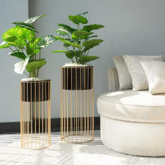 Modern Gold Frame Planter Stand Set – Luxe Indoor Plant Holders for Living Room, Office, or Entryway (Set of 2
