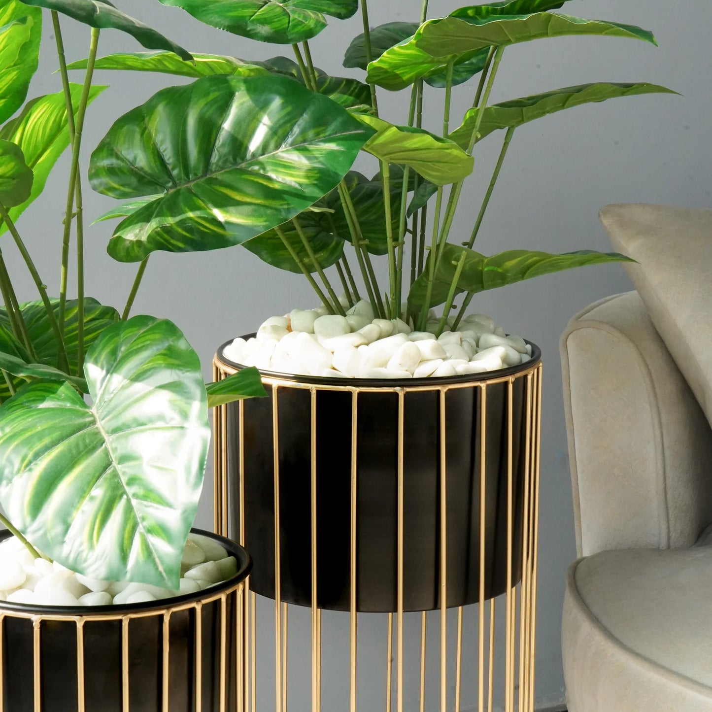 Modern Gold Frame Planter Stand Set – Luxe Indoor Plant Holders for Living Room, Office, or Entryway (Set of 2