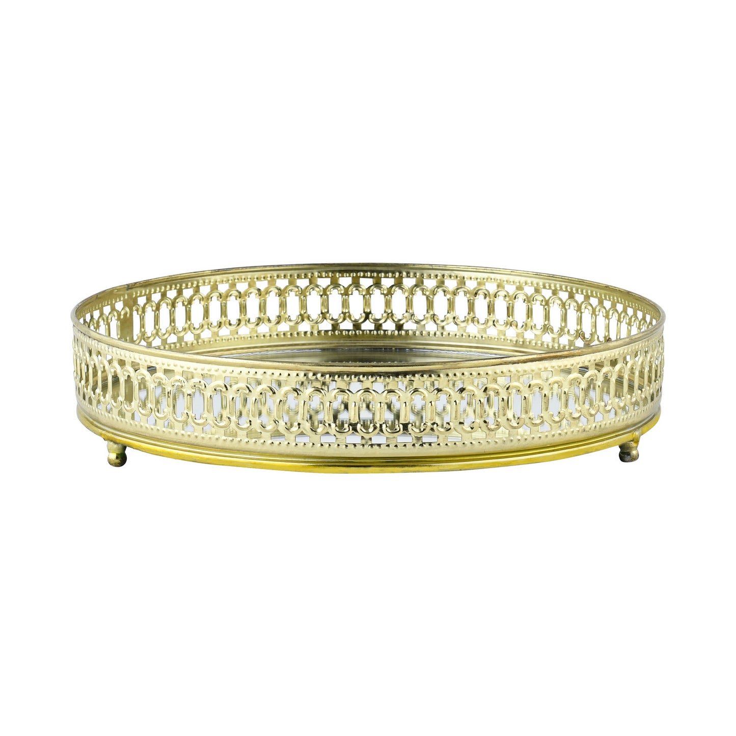 Elegant Round Gold Metal Vanity Tray – Decorative Mirrored Base for Perfume, Jewelry, Makeup & Home Décor Display