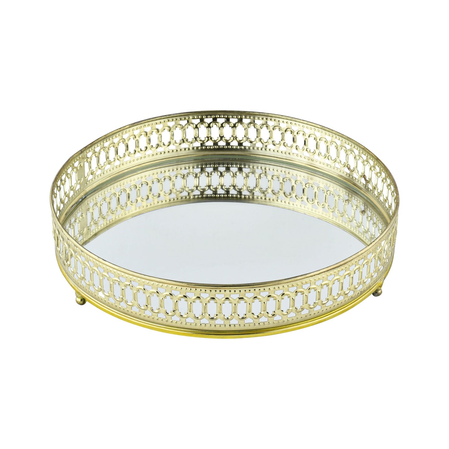 Elegant Round Gold Metal Vanity Tray – Decorative Mirrored Base for Perfume, Jewelry, Makeup & Home Décor Display
