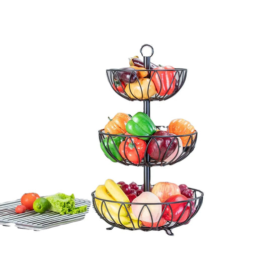 3-Tier Metal Fruit Basket Stand – Decorative Countertop Organizer for Fruits, Vegetables, Snacks & Kitchen Essentials